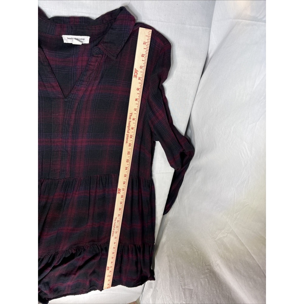 Beach Lunch Lounge Darcie Babydoll Plaid Flannel Dress Red Black Large LCD5083 - Picture 14 of 16